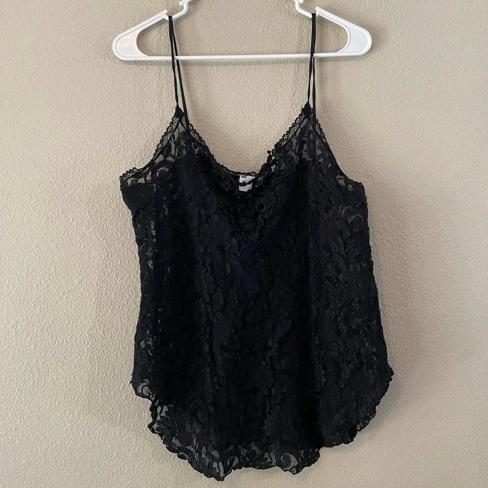 Vintage Cinema Etoile Black Lace Spaghetti Strap Tank Top